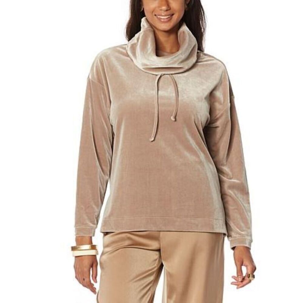 Marla WYNNE LOUNGE STRETCH VELVET TURTLE neckTOP BLACK 3X